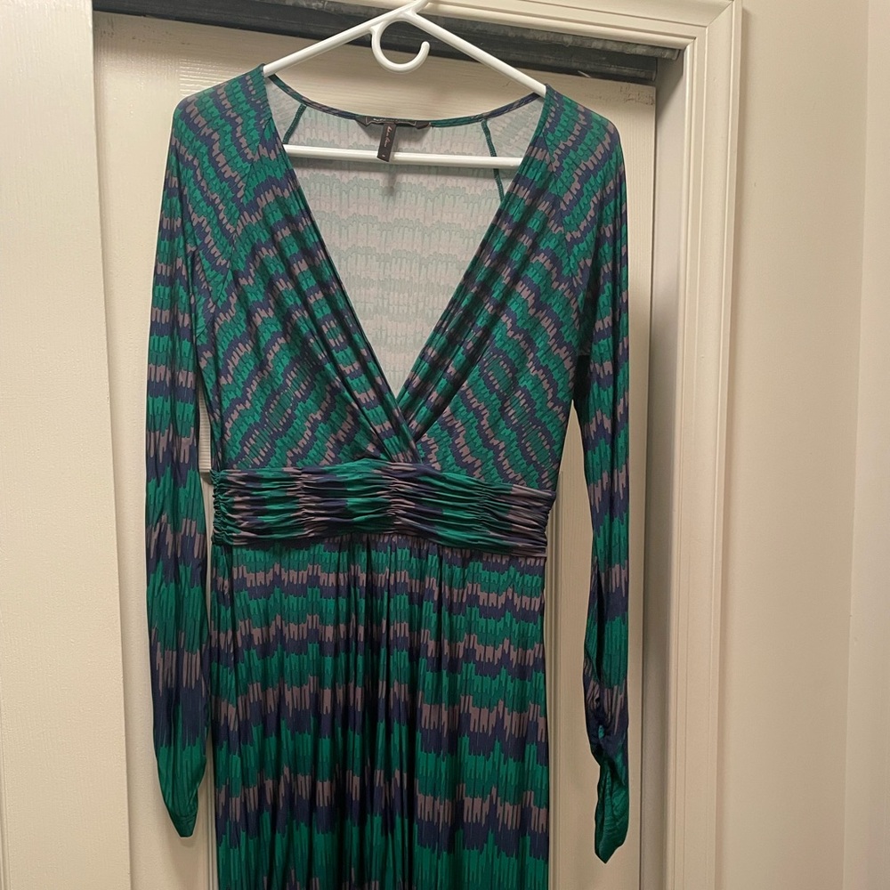 BCBGMaxAzria Vibrant Green and Blue Long Sleeve Dress